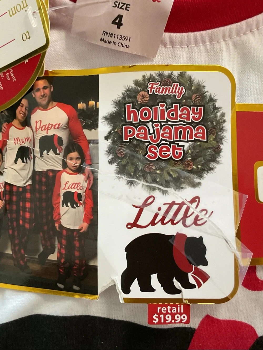 Holiday Little Bear Red & White Kids Pajama Top - Size 4